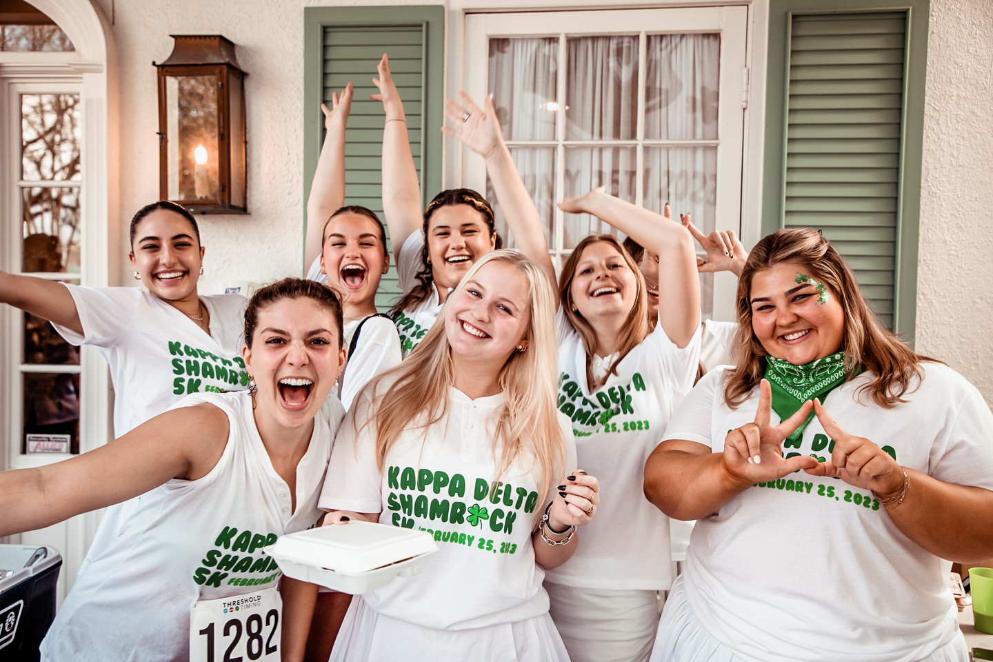 Group of college women together excited